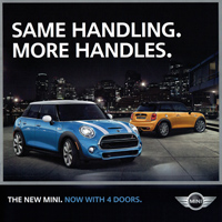 SAME HANDLING. MORE HANDLES. THE NEW MINI. NOW WITH 4 DOORS.