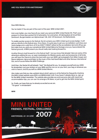 MINI United 2007 Starter Kit letter
