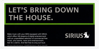SIRIUS bumper sticker LET'S BRING DOWN THE HOUSE.