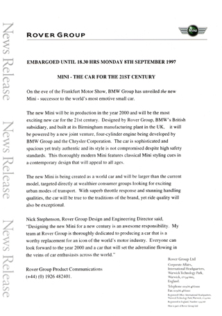 Rover Group News Release (1997)