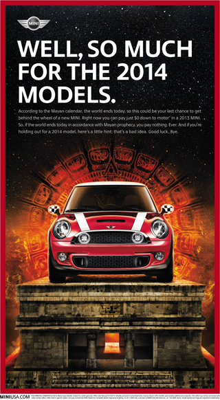 MINI USA Mayan calendar ad - December 21, 2012