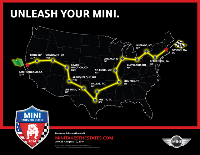 MINI Takes the States 2014 map
